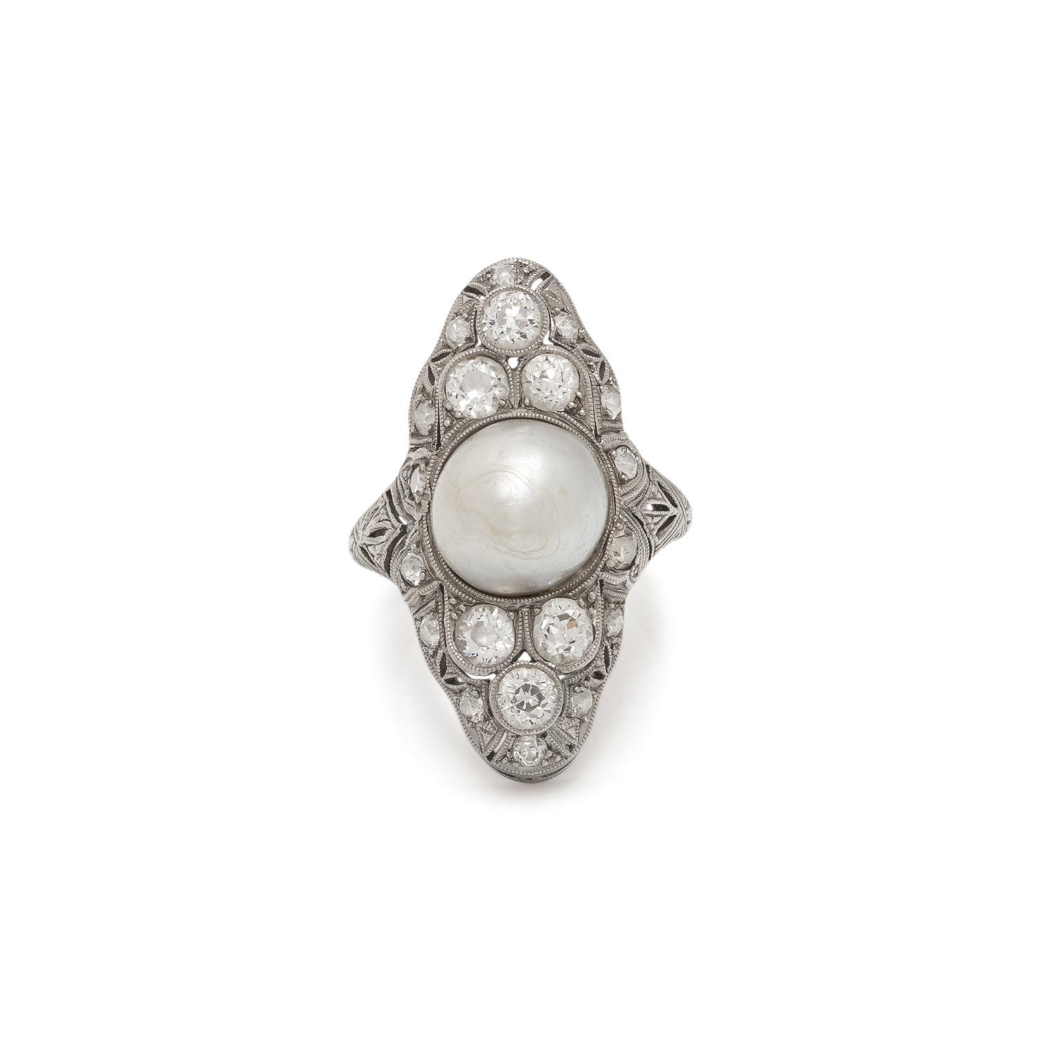 ANTIQUE, PLATINUM, PEARL, AND DIAMOND RING