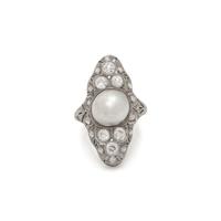 ANTIQUE, PLATINUM, PEARL, AND DIAMOND RING