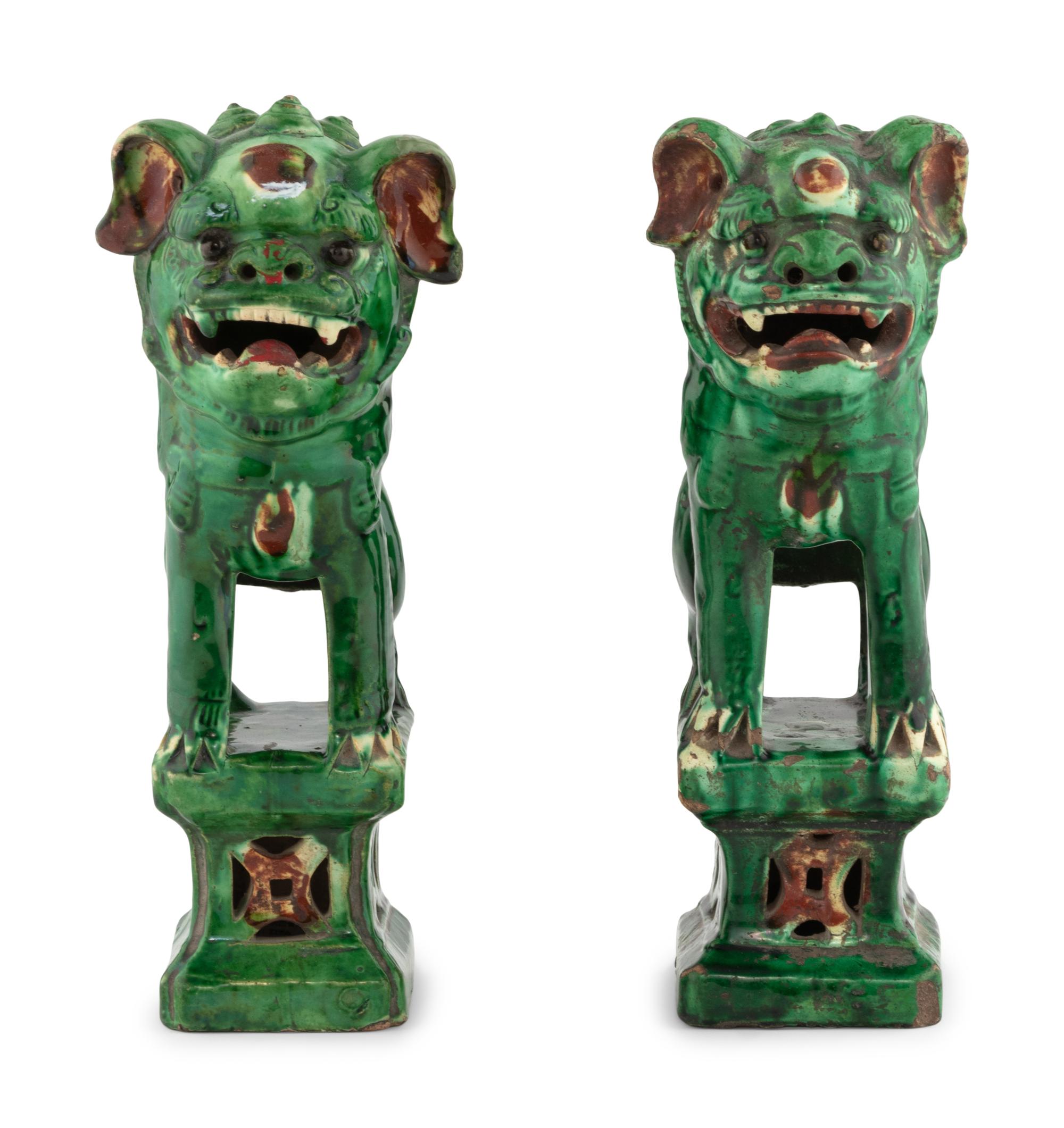 A Pair of Chinese Sancai Glazed Lions