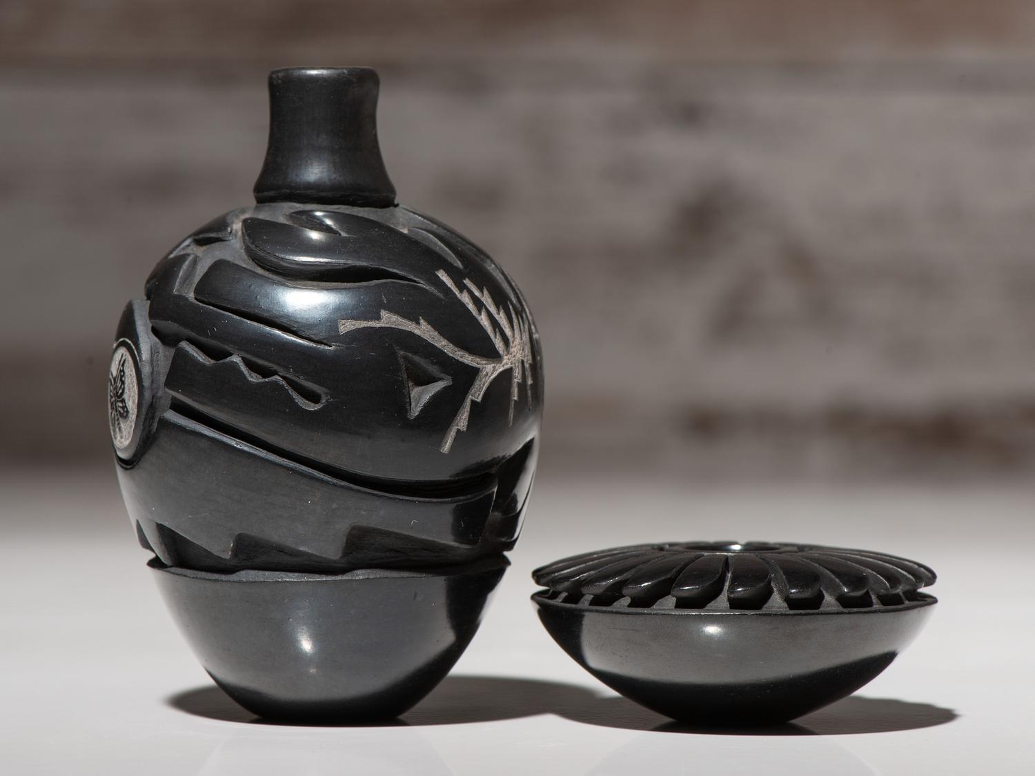 Carved Miniature Blackware Pottery