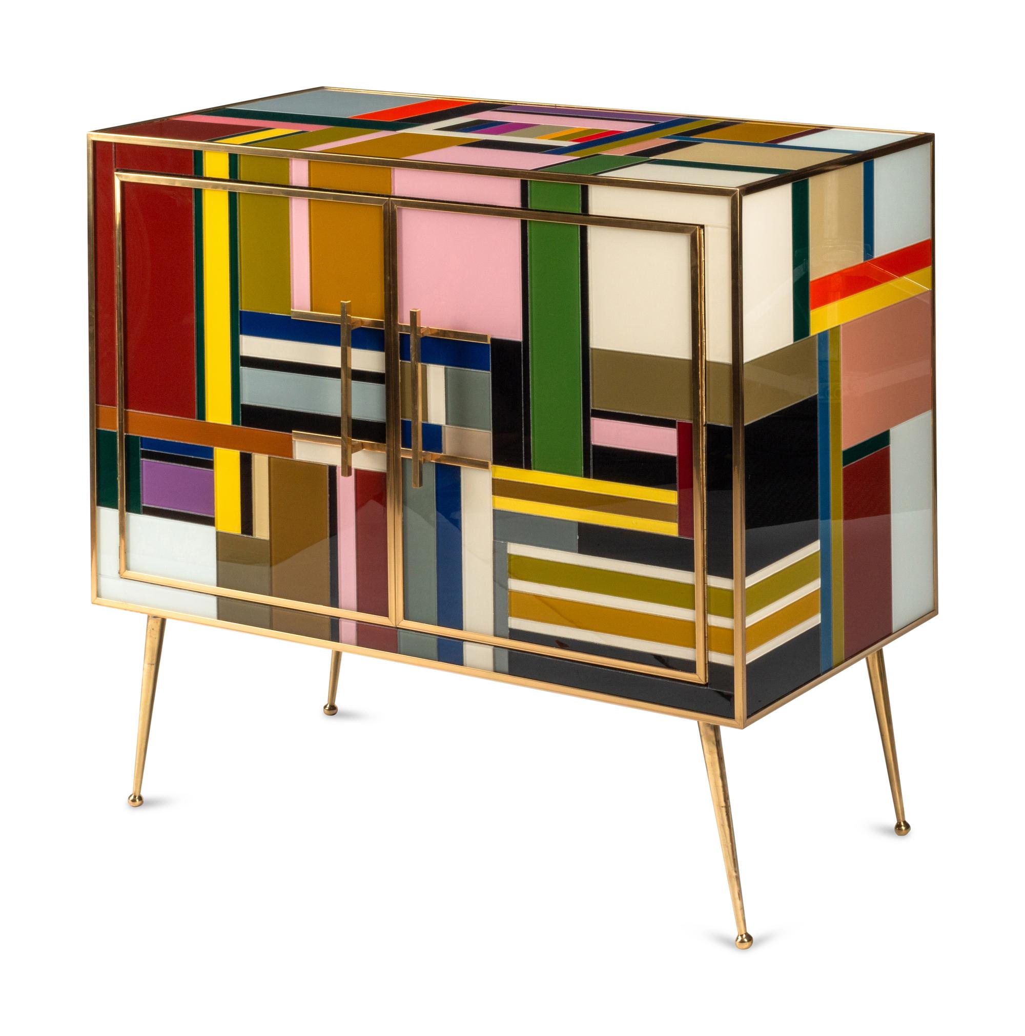 A Contemporary Brass and Polychrome Acrylic Cabinet