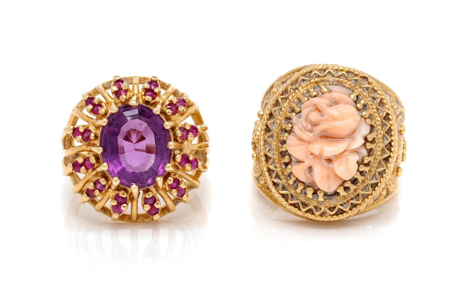 A Collection of 14 Karat Yellow Gold Rings,