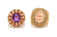 A Collection of 14 Karat Yellow Gold Rings,