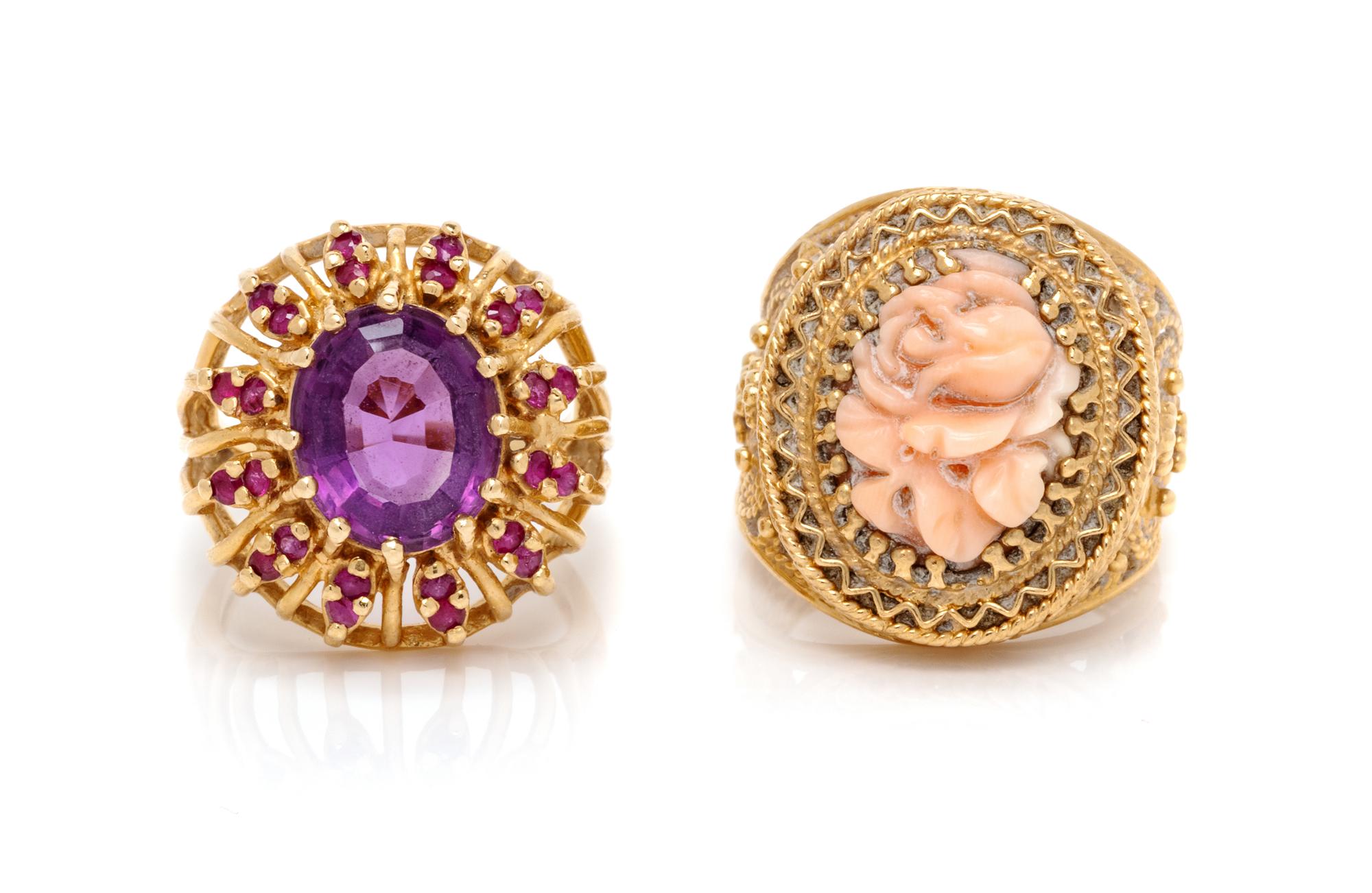 A Collection of 14 Karat Yellow Gold Rings,