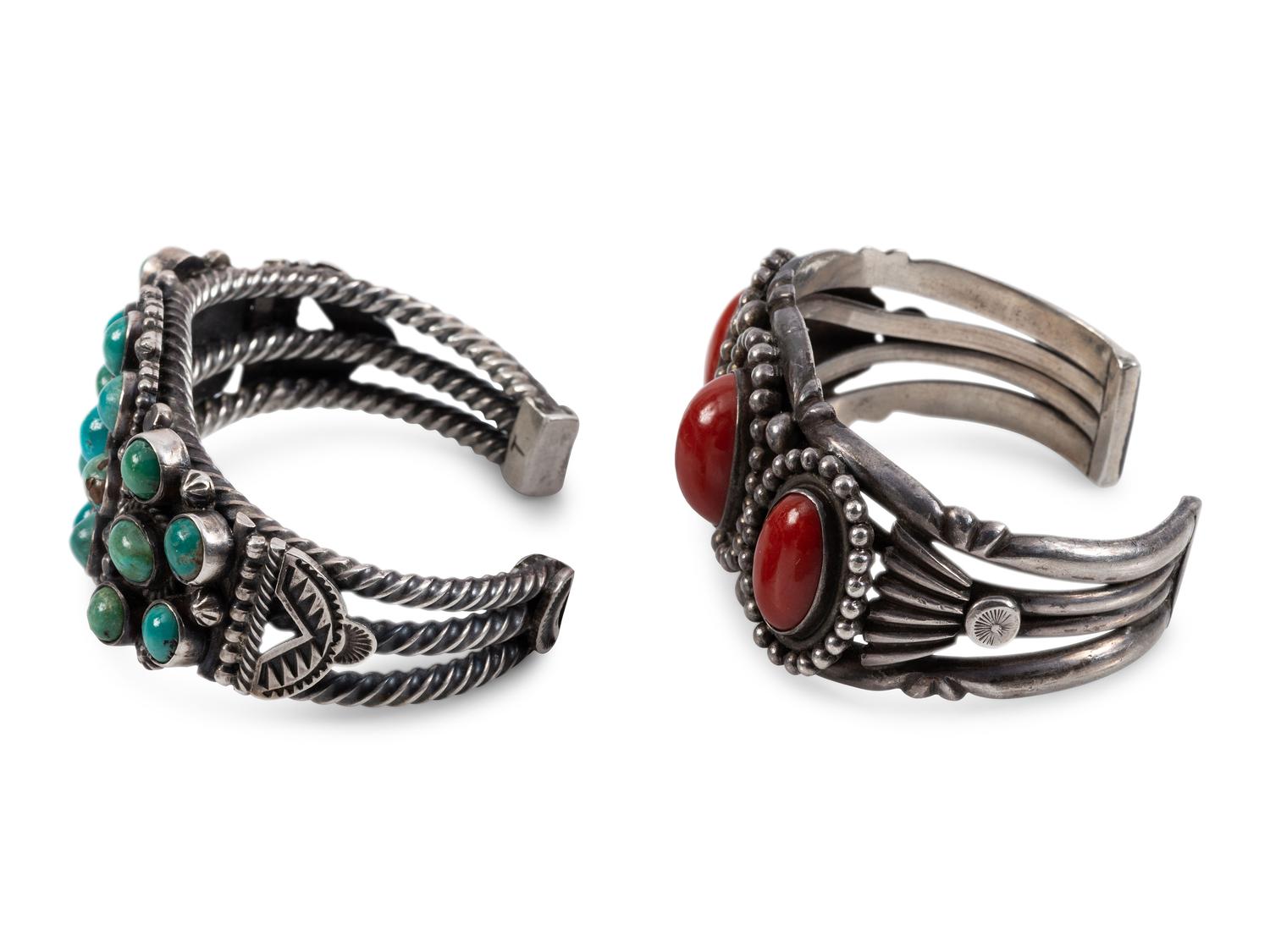Navajo Silver Cuff Bracelets, with Inlay