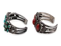 Navajo Silver Cuff Bracelets, with Inlay