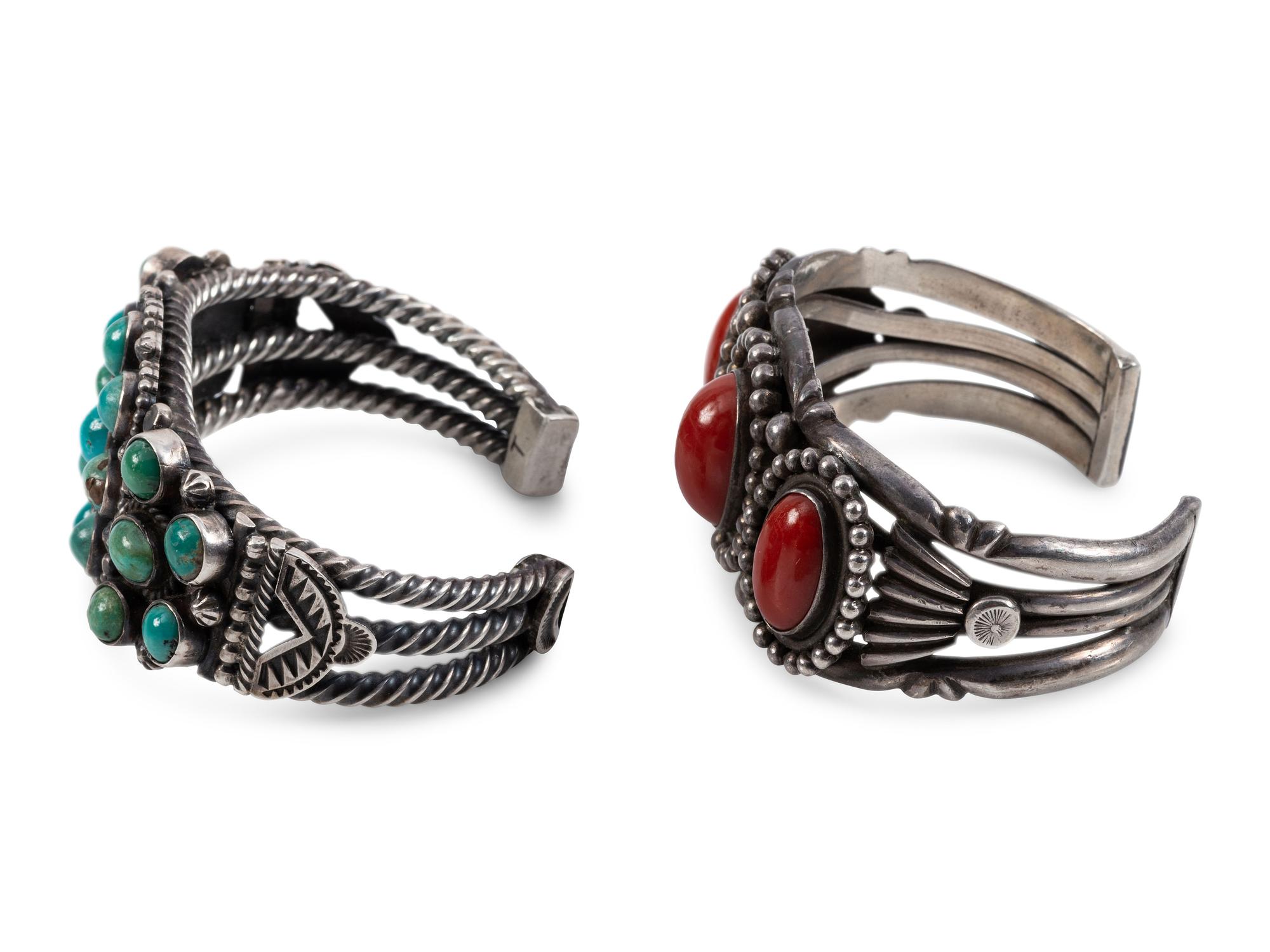 Navajo Silver Cuff Bracelets, with Inlay