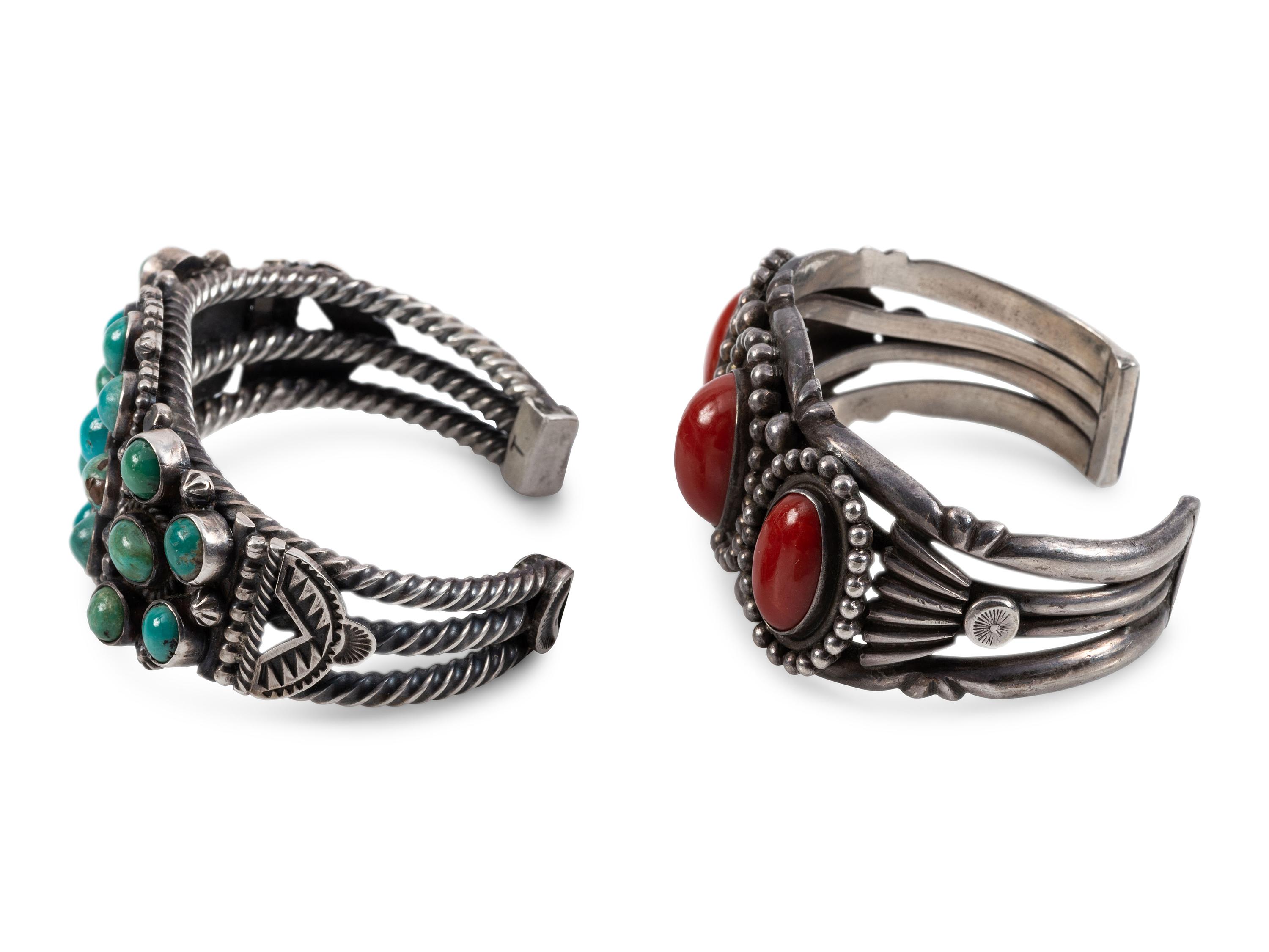 Navajo Silver Cuff Bracelets, with Inlay