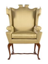 A Queen Anne Style Walnut Wing Chair