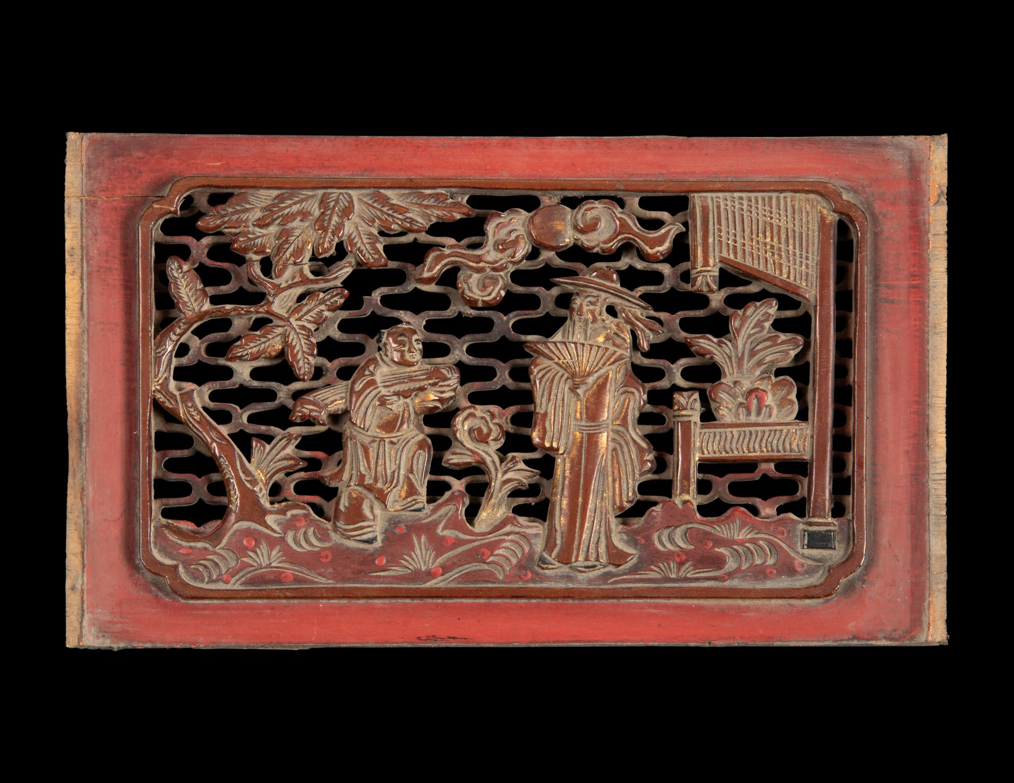 16 Chinese Gilt and Red Lacquered Wood Articles