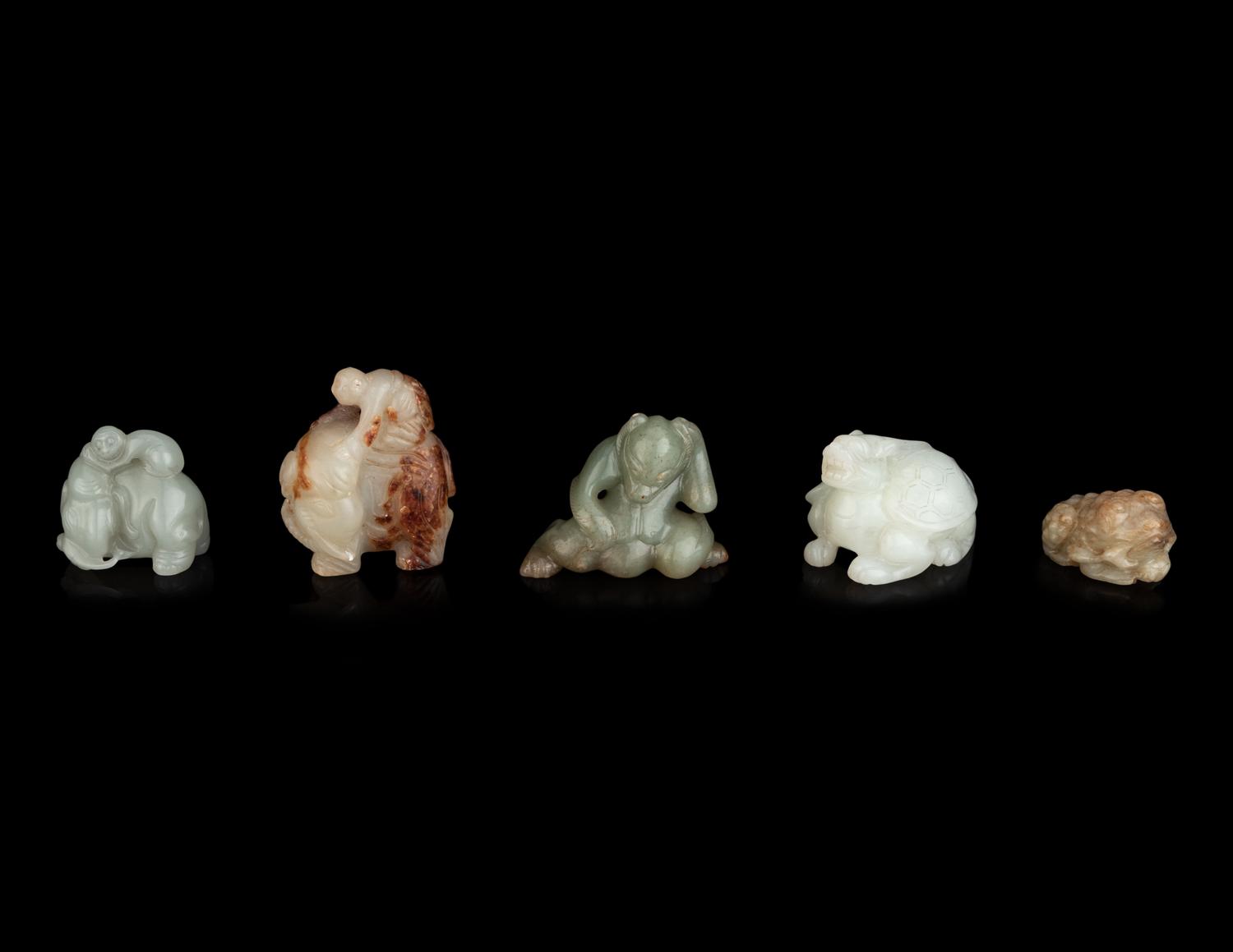 Five Chinese Jade and Hardstone Figures of Animals