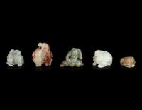 Five Chinese Jade and Hardstone Figures of Animals