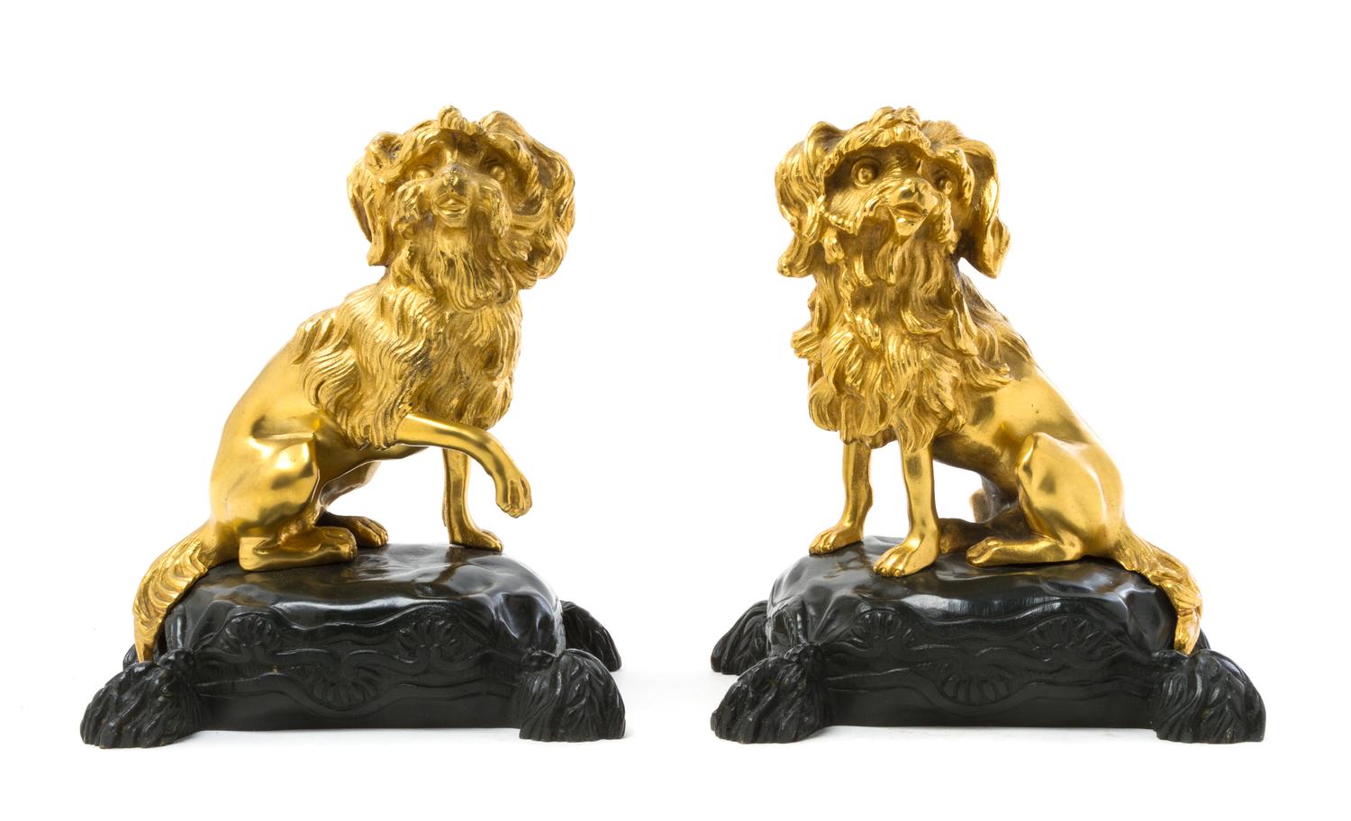 A Pair of Continental Gilt and Patinated Bronze Models of Spaniels Height 8 1/4 inches. — LATE 20TH CENTURY