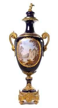 A Sevres Style Gilt Bronze Mounted Porcelain Lidded Urn Height 46 inches. — LATE 19TH/EARLY 20TH CENTURY