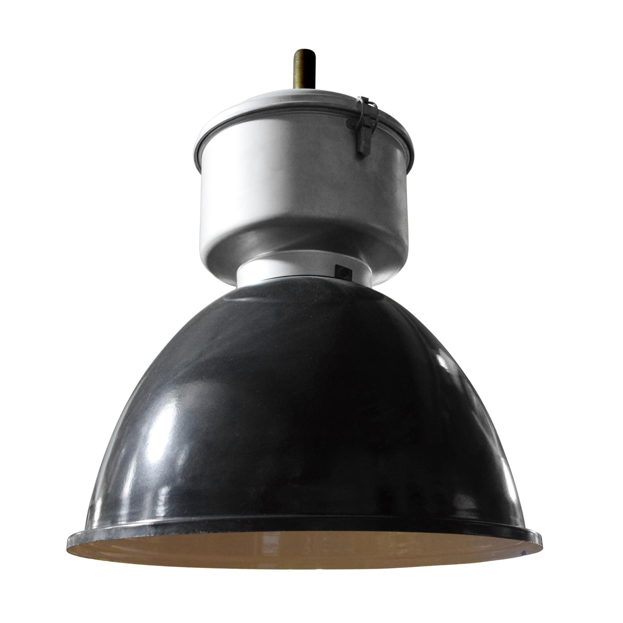 A Set of Three Enameled Steel Industrial Light Fixtures 18.5" W x 18.5" D x 23" H — United States, Circa 1950