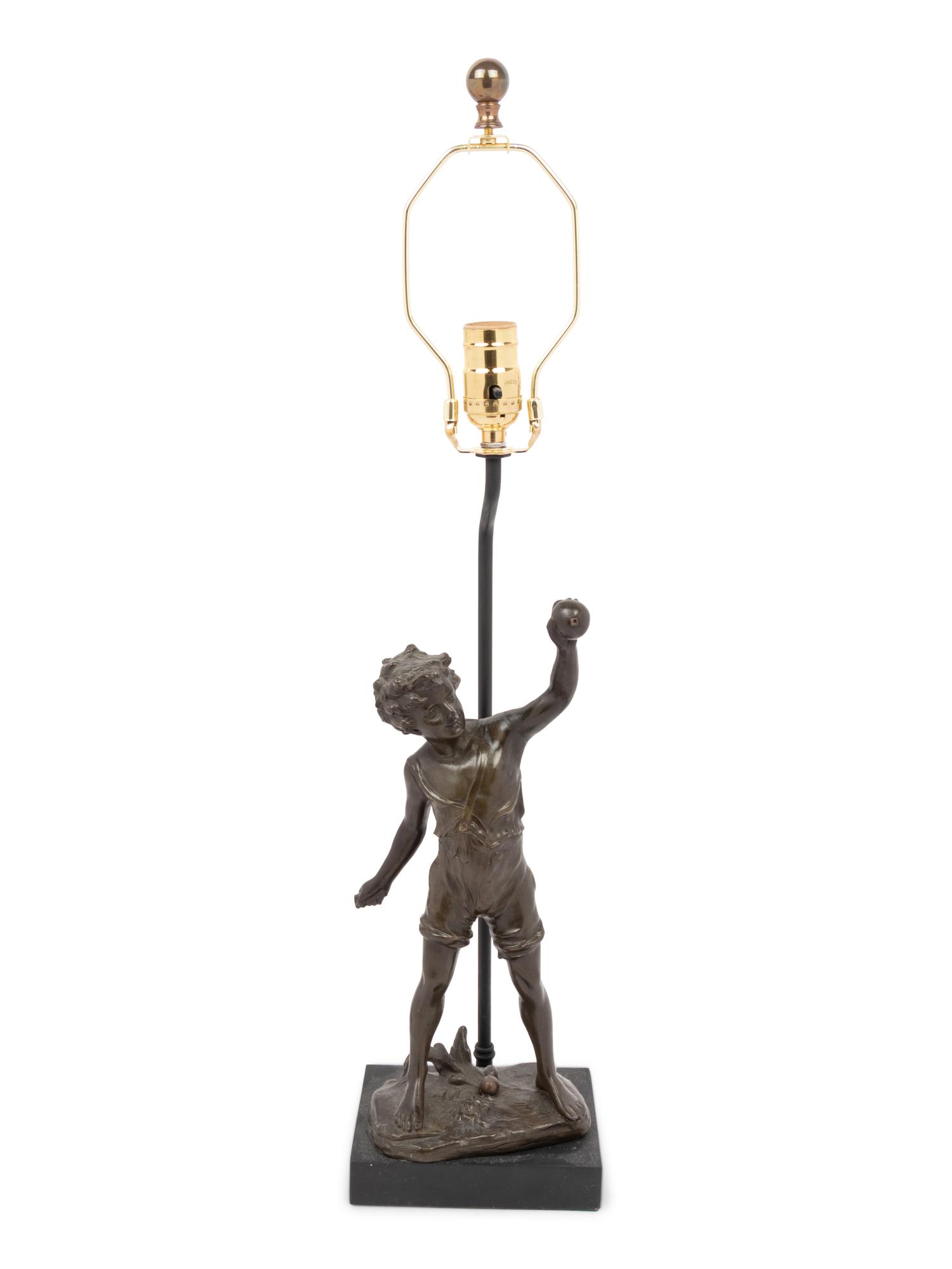 A Continental Bronze Figure Mounted as a Lamp
