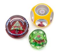 Three Faceted Glass Paperweights Diameter of largest 3 inches