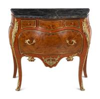 A Louis XV Style Gilt Bronze Mounted Marble-Top Bombe Commode