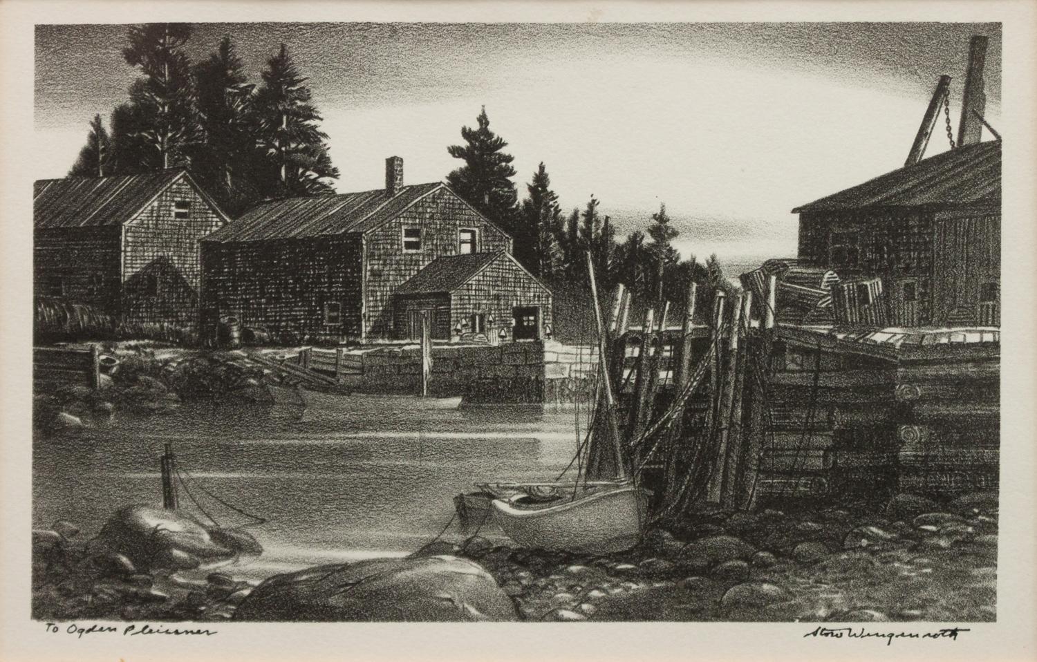 A group of six prints of Port Clyde, Maine ( Fog Bell; Corbett's Pond , 1965; Ebb Tide , 1944; Harbor at Port Clyde , 1939; Marshall's Point , 1939; Tower Door, Marshall Point Lighthouse , 1954)