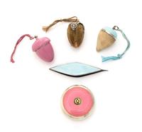 A Group of American Enameled Silver Sewing Articles, Webster Company, North Attleboro, MA and others, comprising a pin cushion and thre