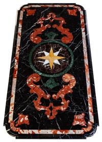 A Pietra Dura Table Top with a Wrought Iron Base Height 30 x width 70 inches. — 20TH CENTURY