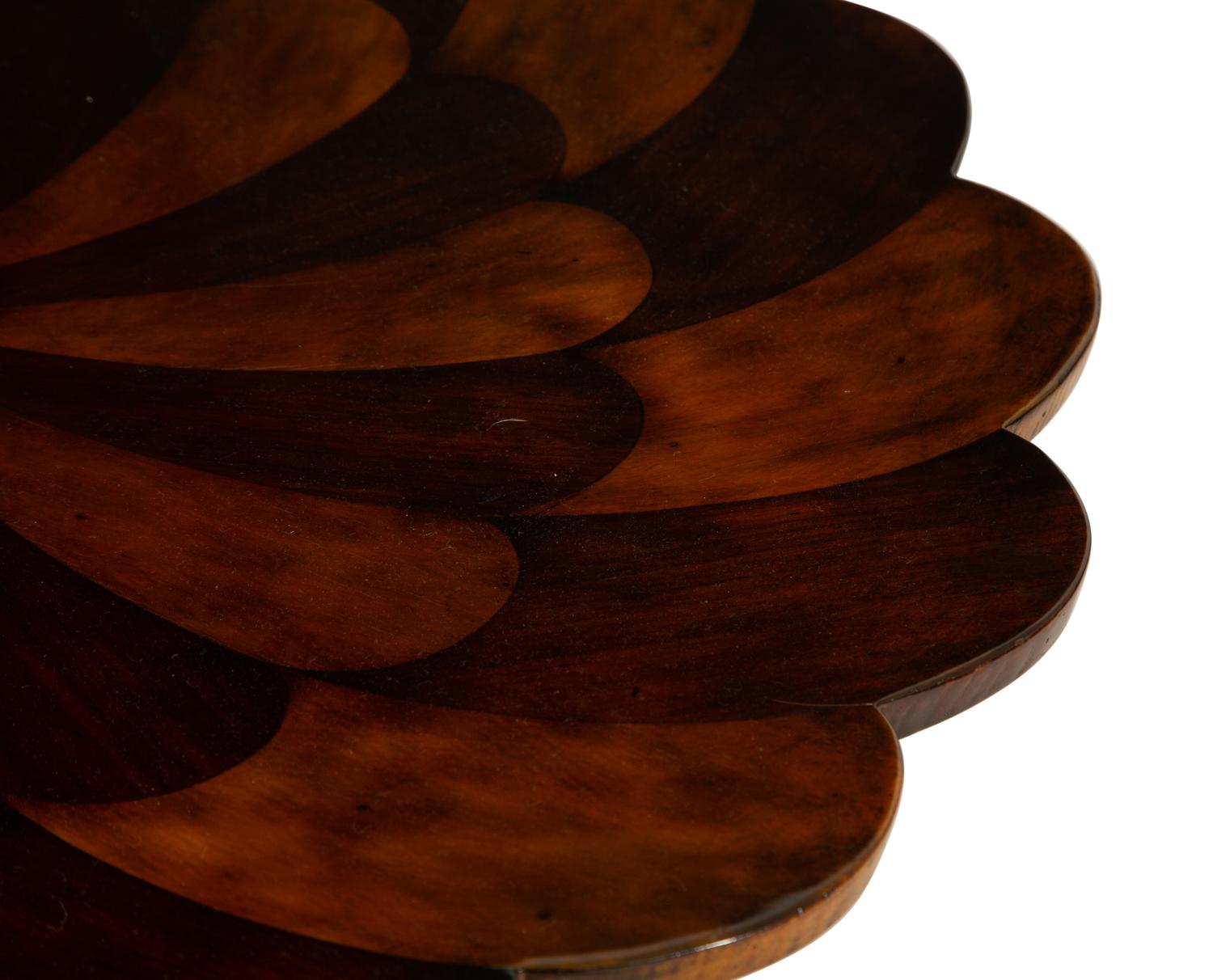A Rosewood and Walnut Lobed Top Pedestal Base Side Table