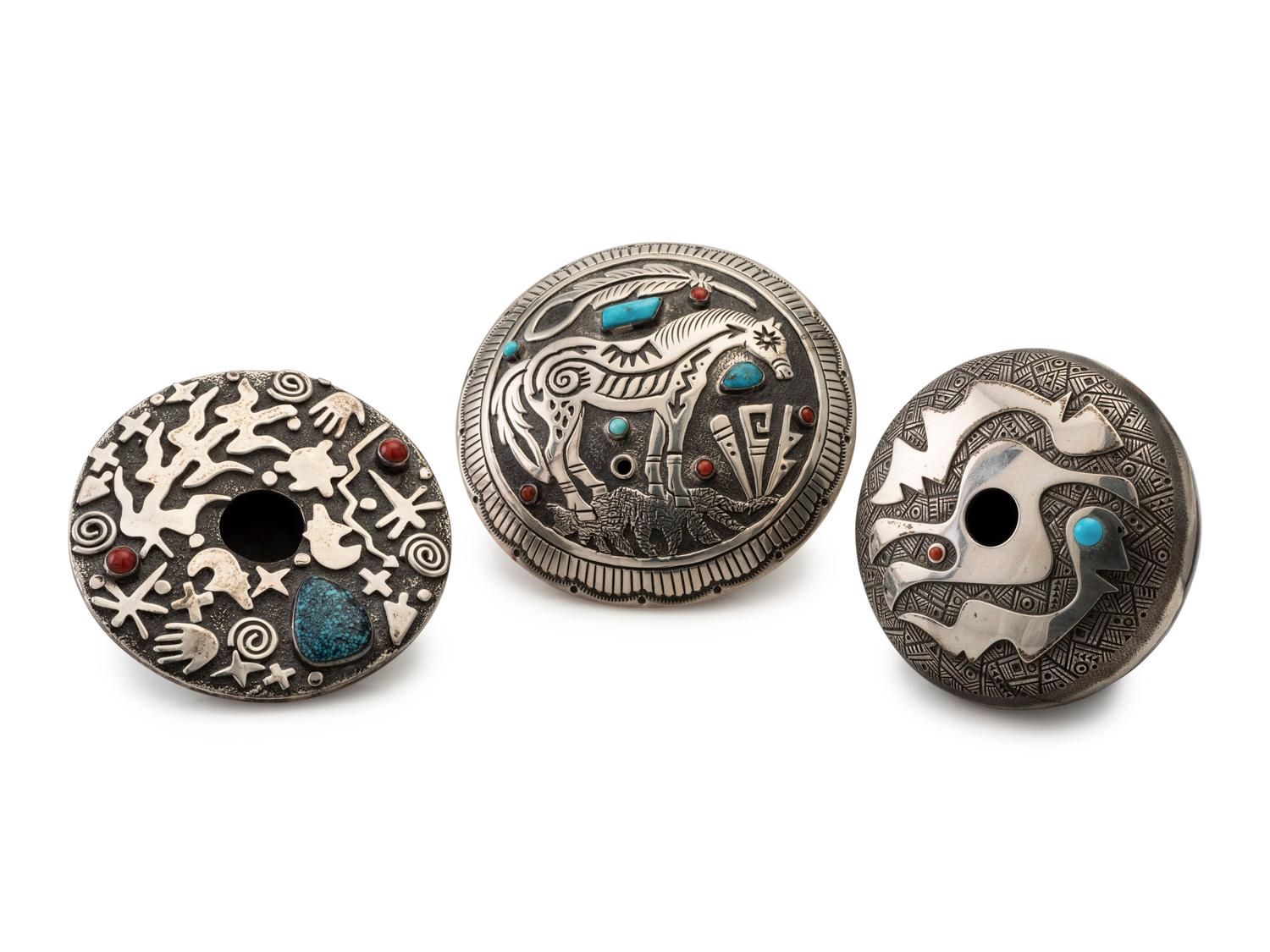 Silver Seed Jars, with Coral and Turquoise