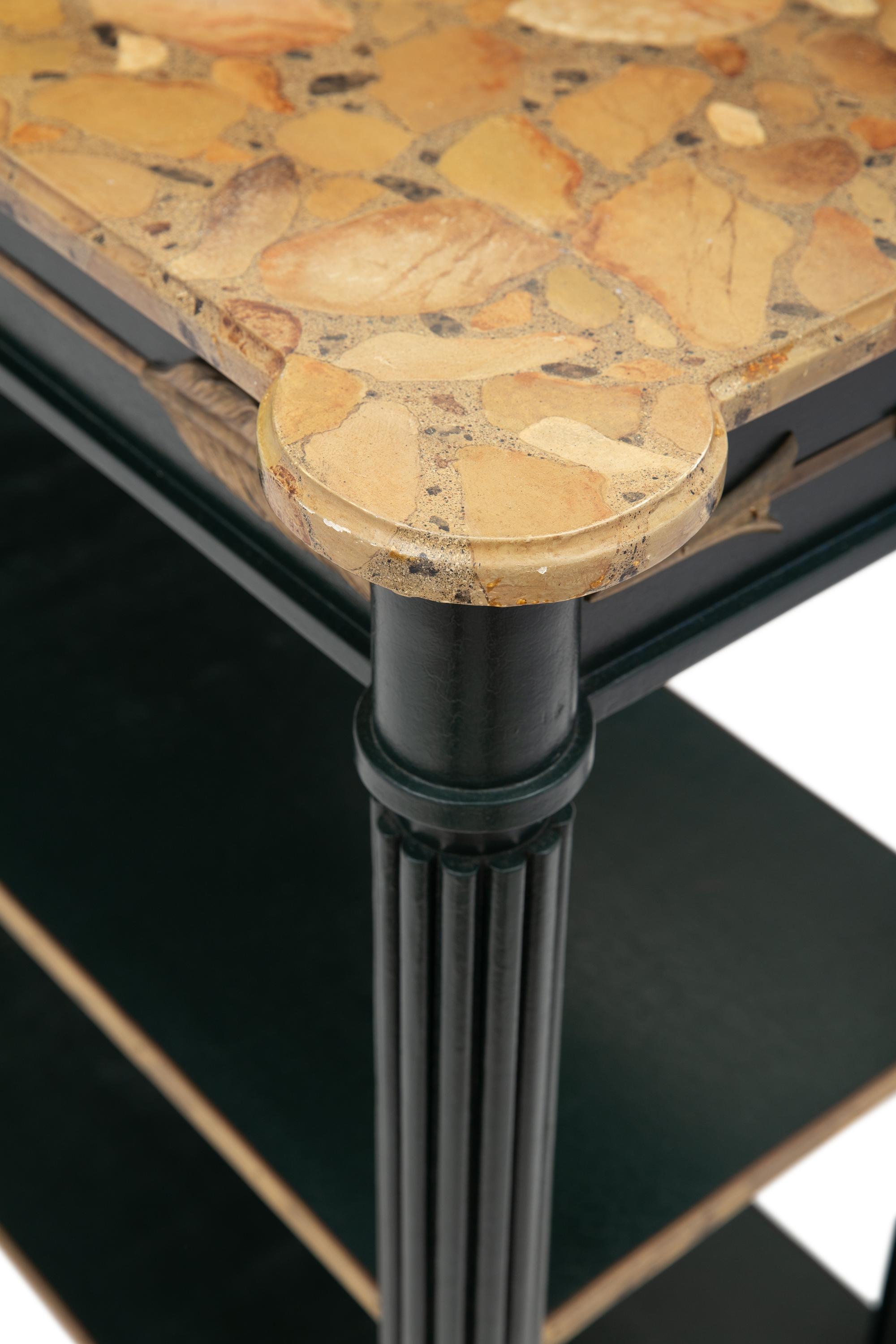 An Empire Style Painted and Gilt Bronze Mounted Faux Marble Top Console Table