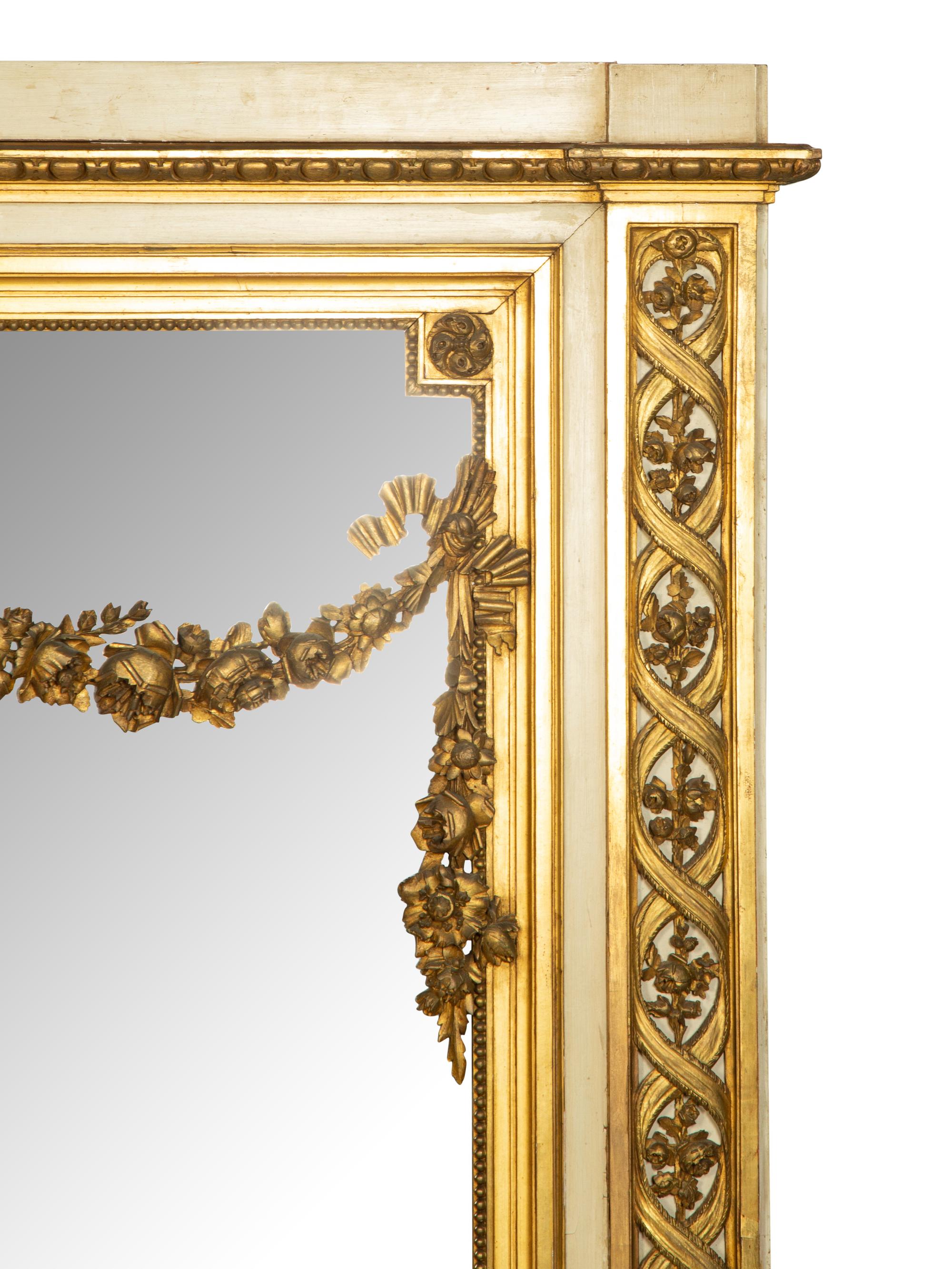 A Louis XVI Style Painted and Parcel Gilt Overmantel Mirror