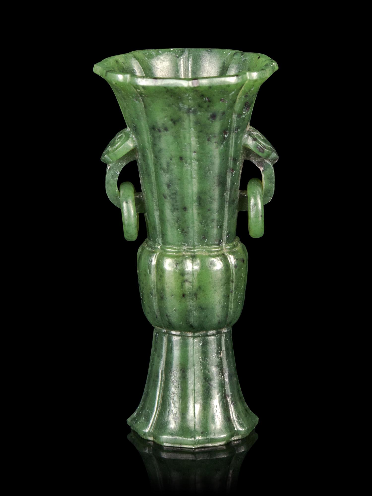 A Carved Spinach Jade Gu Vase