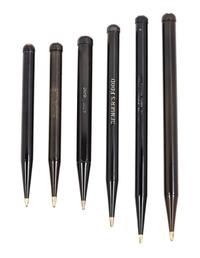 A Collection of Six Vintage Montblanc Pencils Length of longest 5 3/4 inches.