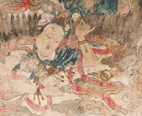 A Chinese Polychrome and Gilt Decorated Fragment of a Taoist Stucco Fresco, Possibly Yuan/Ming Dynasty 或為元/明 瀝粉貼金彩繪迦陵频伽壁畫