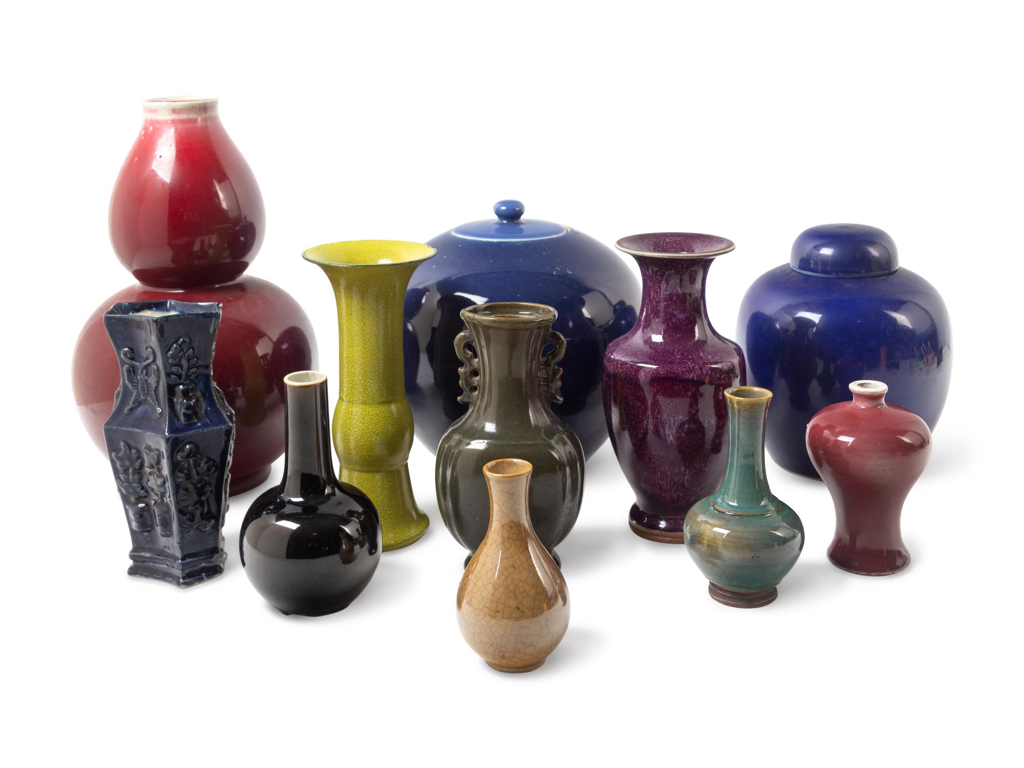 Eleven Chinese Monochrome Glazed Porcelain Vases