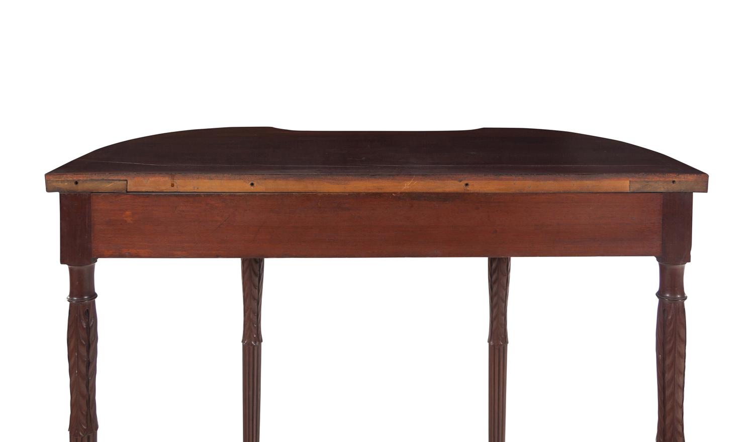 A Federal Style Carved and Inlaid Mahogany and Satinwood Console Table
