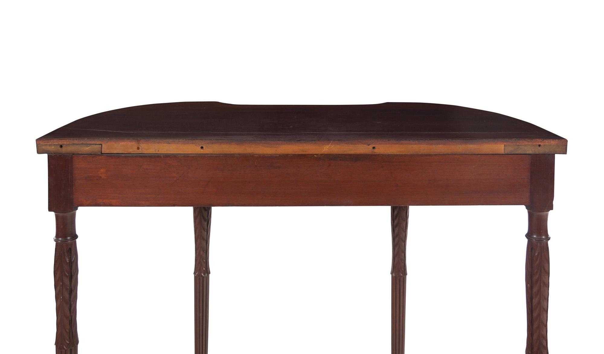 A Federal Style Carved and Inlaid Mahogany and Satinwood Console Table