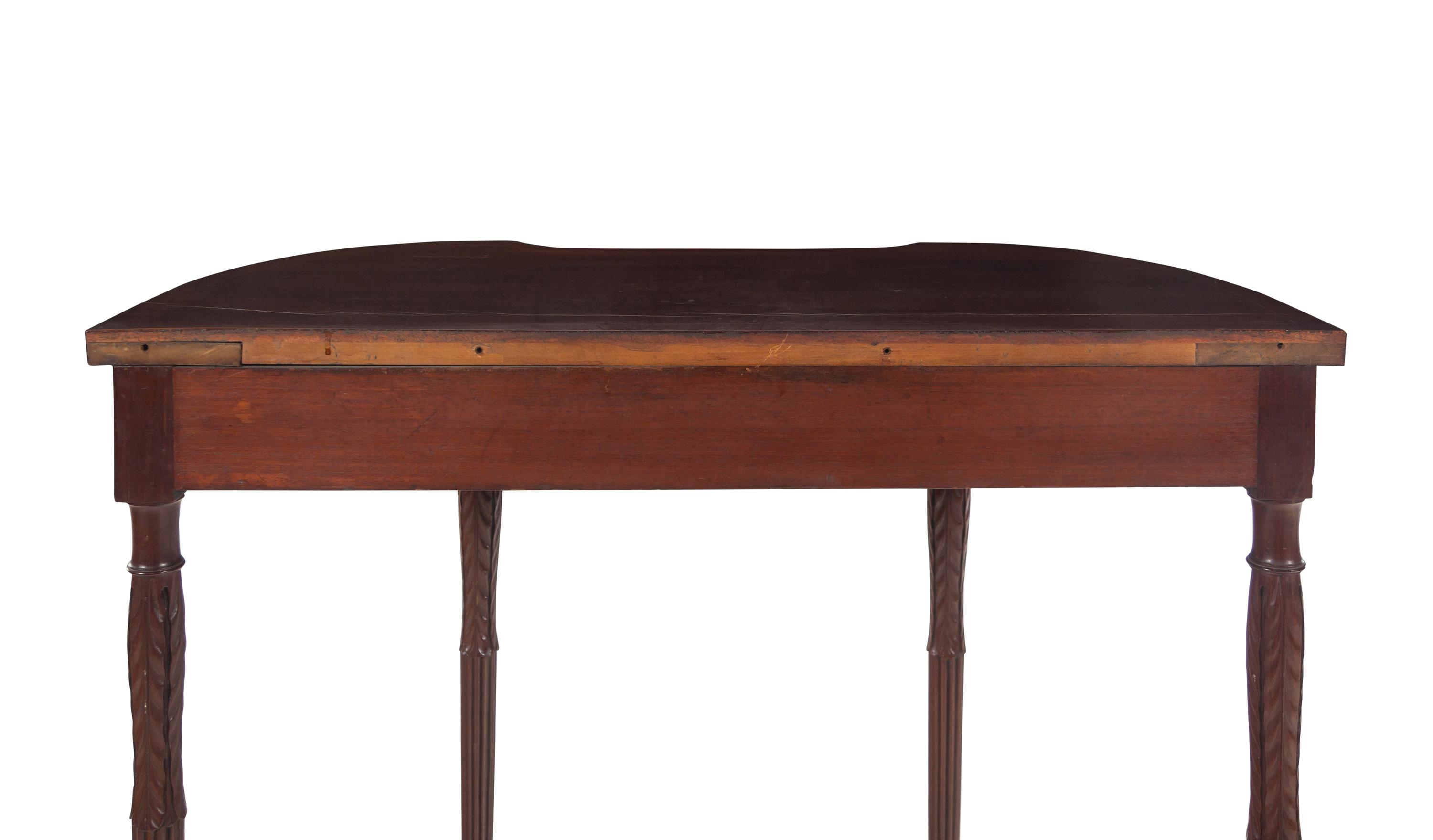 A Federal Style Carved and Inlaid Mahogany and Satinwood Console Table