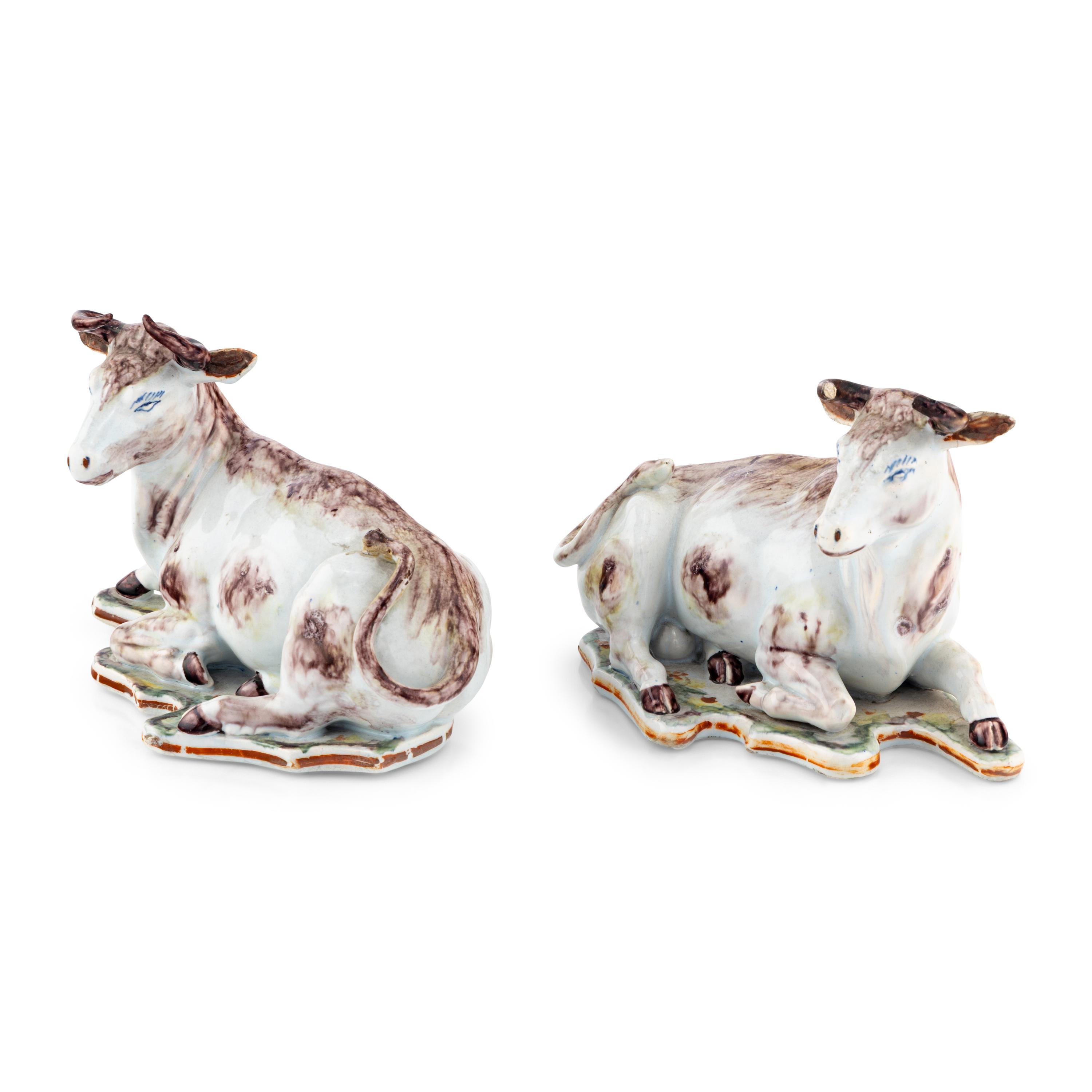 A Pair of Delftware Recumbent Bulls
