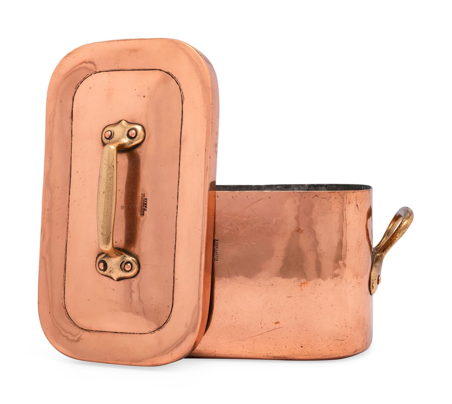 A French Copper Daubière with Brass Handles