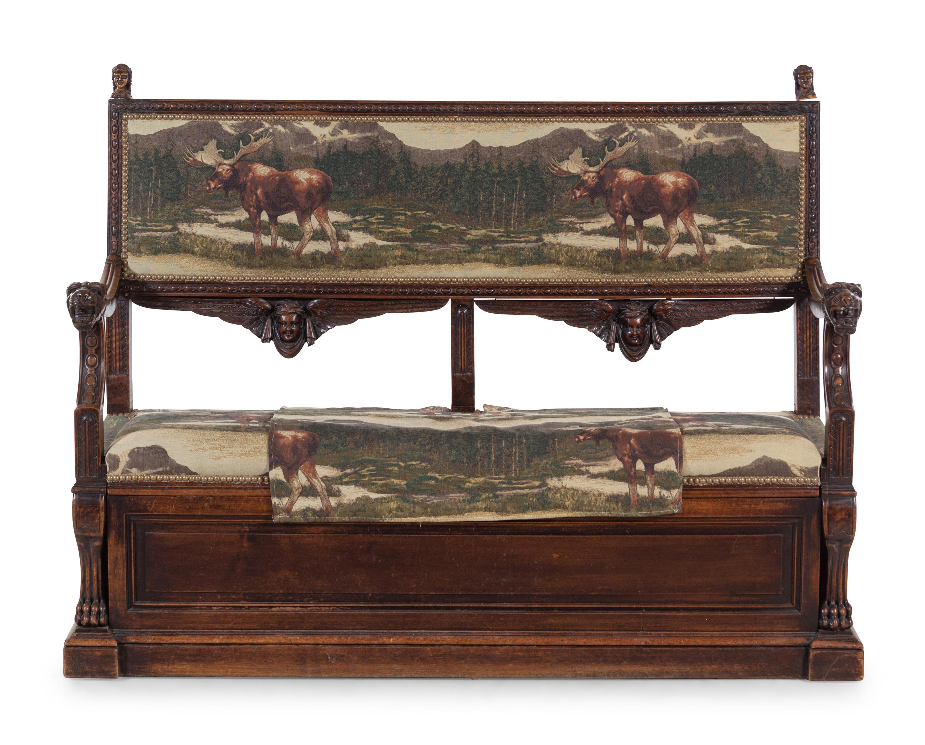 An English Carved Walnut Hall Bench