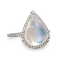 Moonstone, Diamond, and White Gold Ring