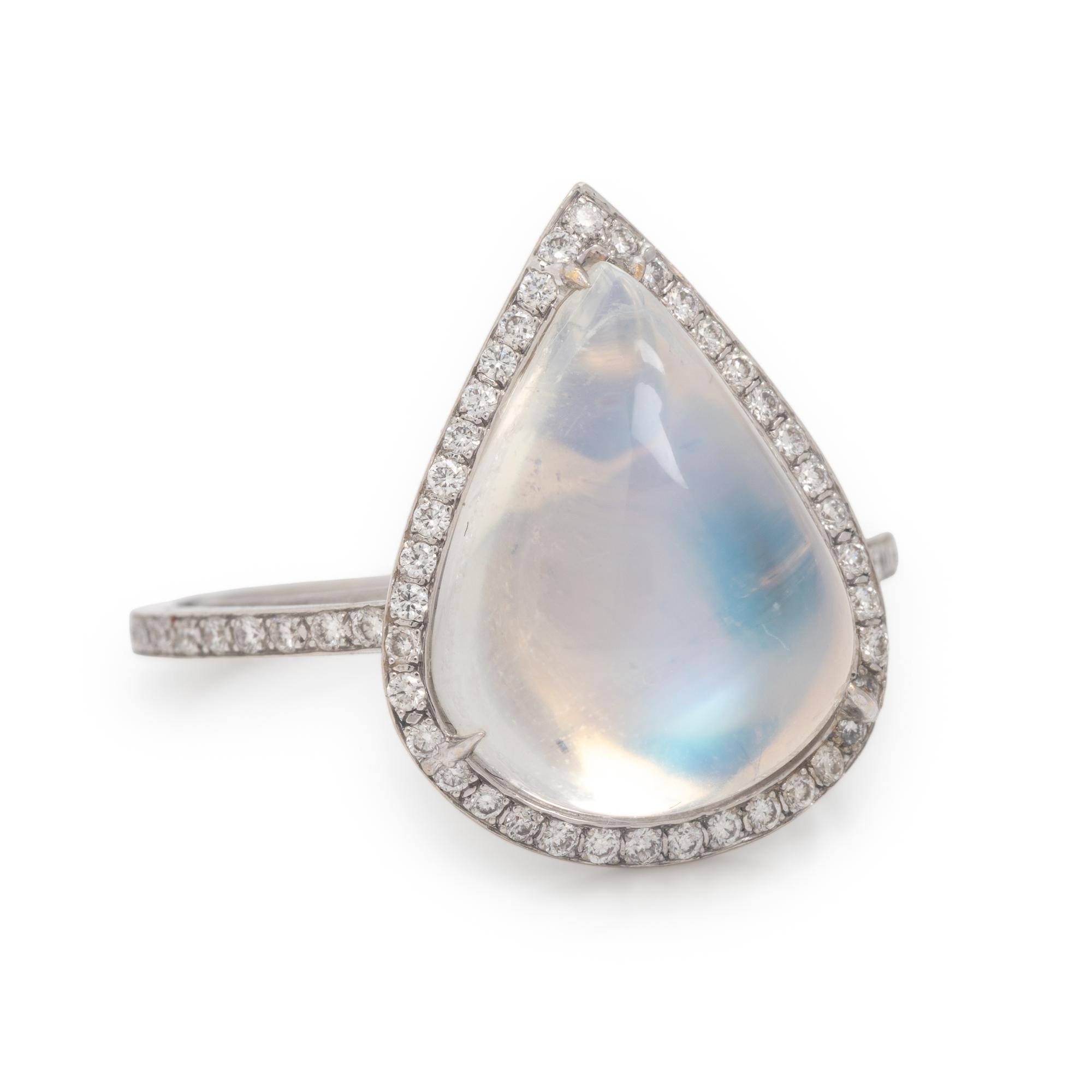Moonstone, Diamond, and White Gold Ring