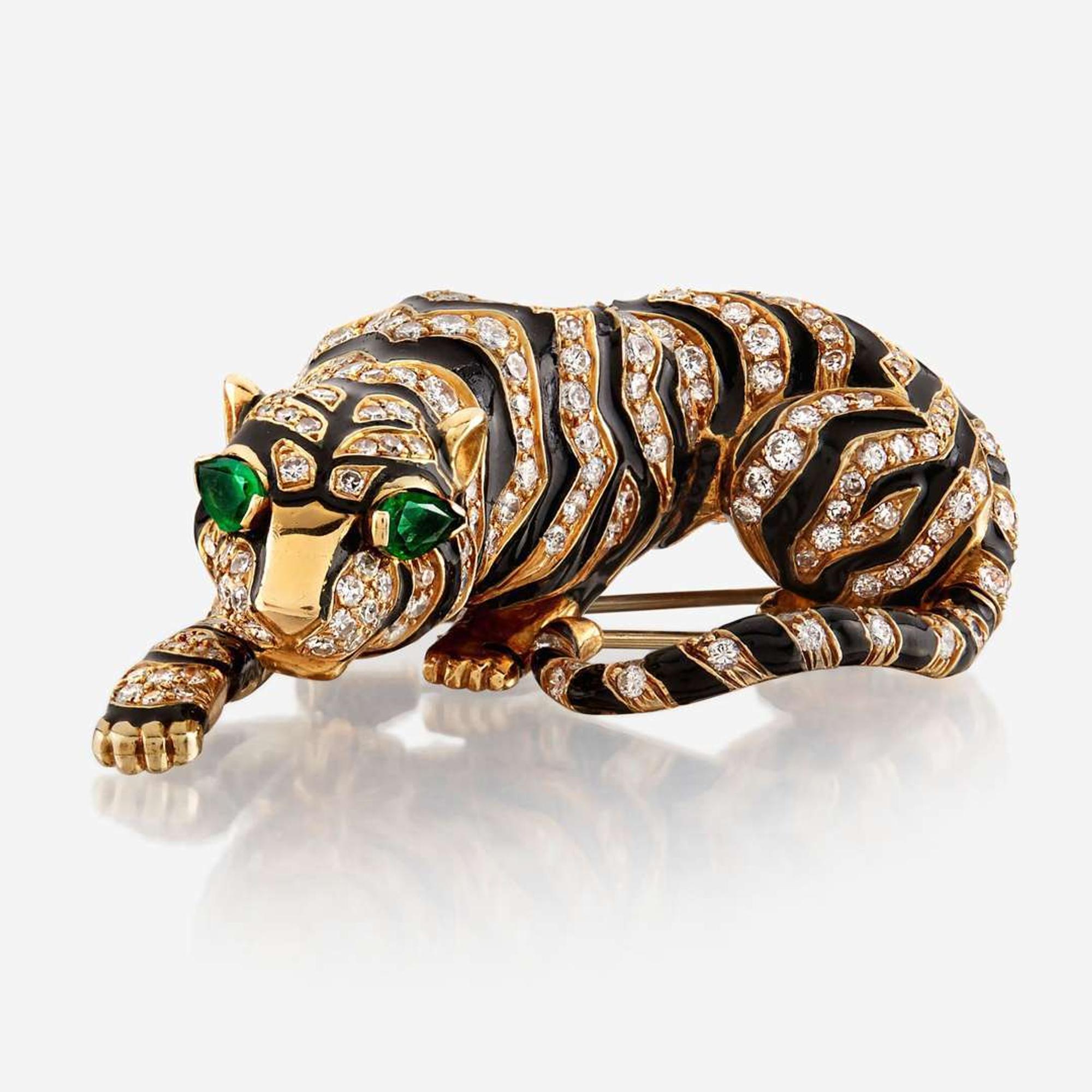 A diamond, enamel, emerald, and gold brooch, David Webb