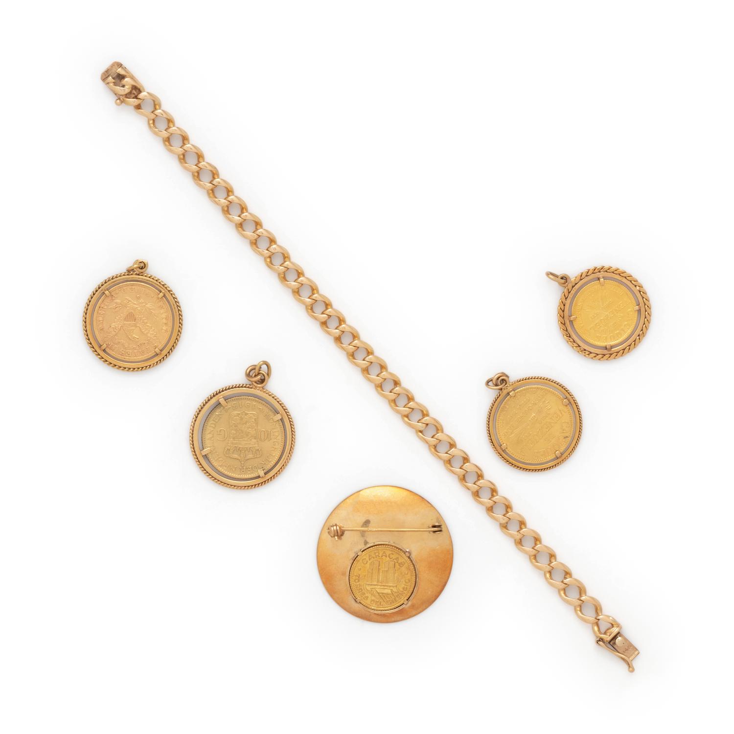 COLLECTION OF YELLOW GOLD AND COIN JEWELRY