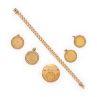 COLLECTION OF YELLOW GOLD AND COIN JEWELRY