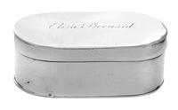 A George III Silver Nutmeg Grater, Maker's Mark I.H., London, 1796, of oval form, the hinged lid opening to a grater with a hinged base