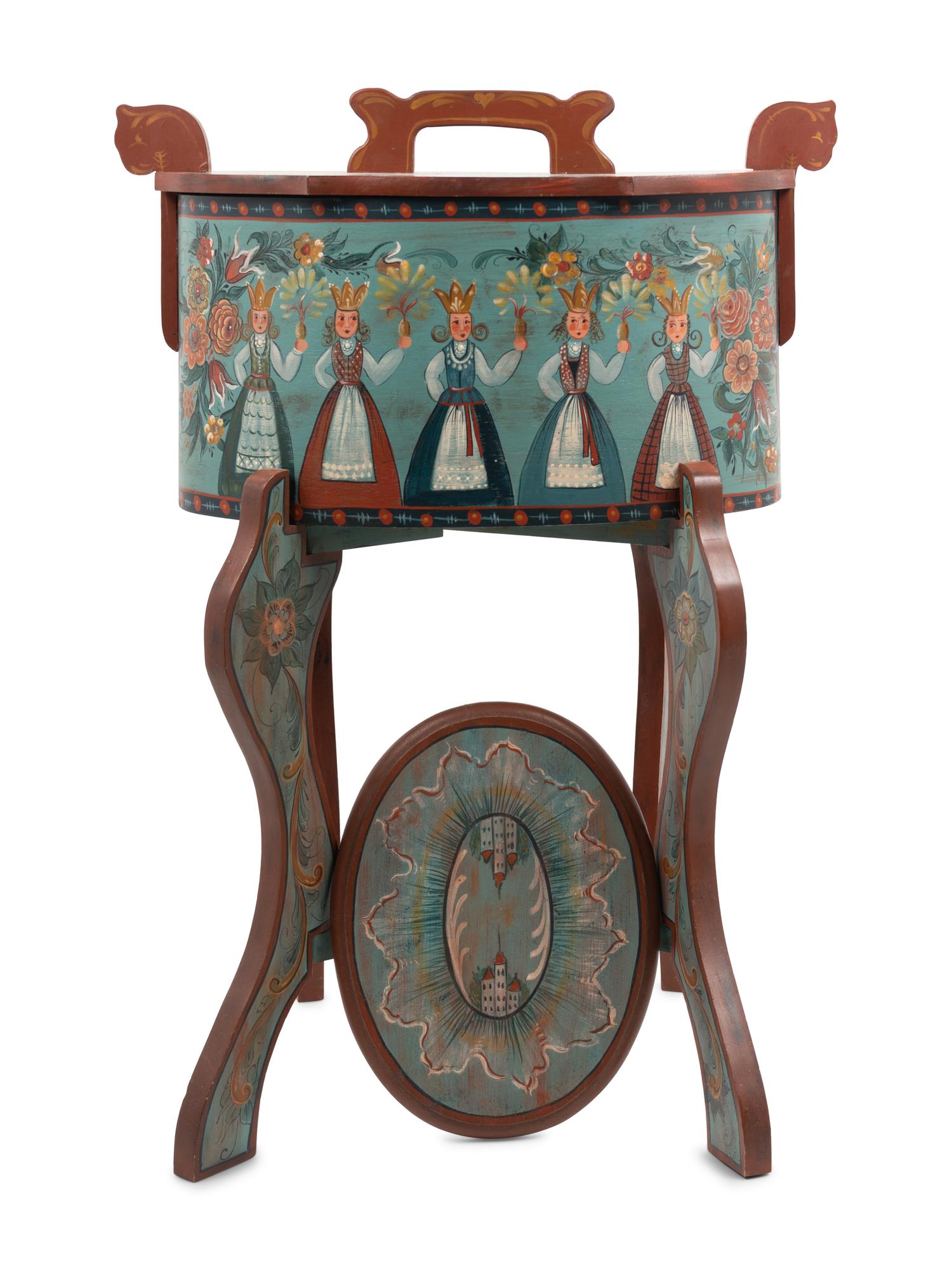 A Northern European Style Painted Box and Stand