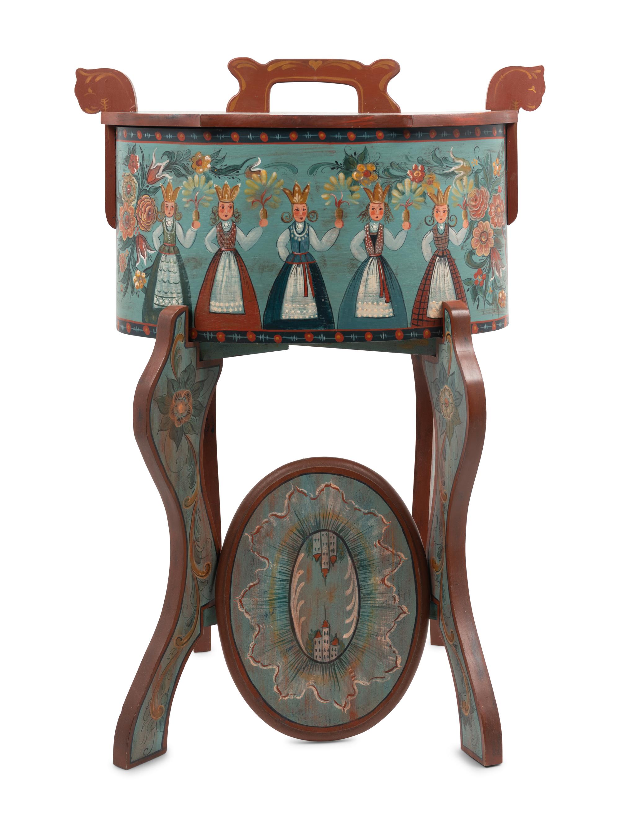 A Northern European Style Painted Box and Stand