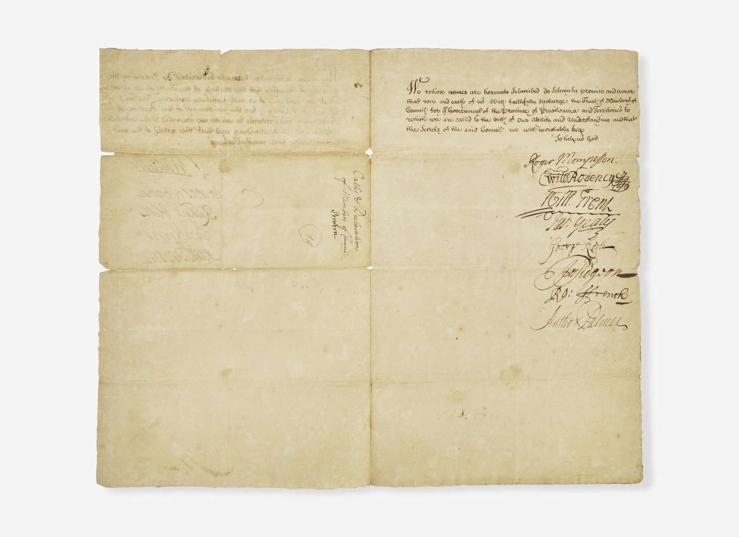 [Philadelphia & Pennsylvania] Penn, William, Jr., et al.: Manuscript Document, signed