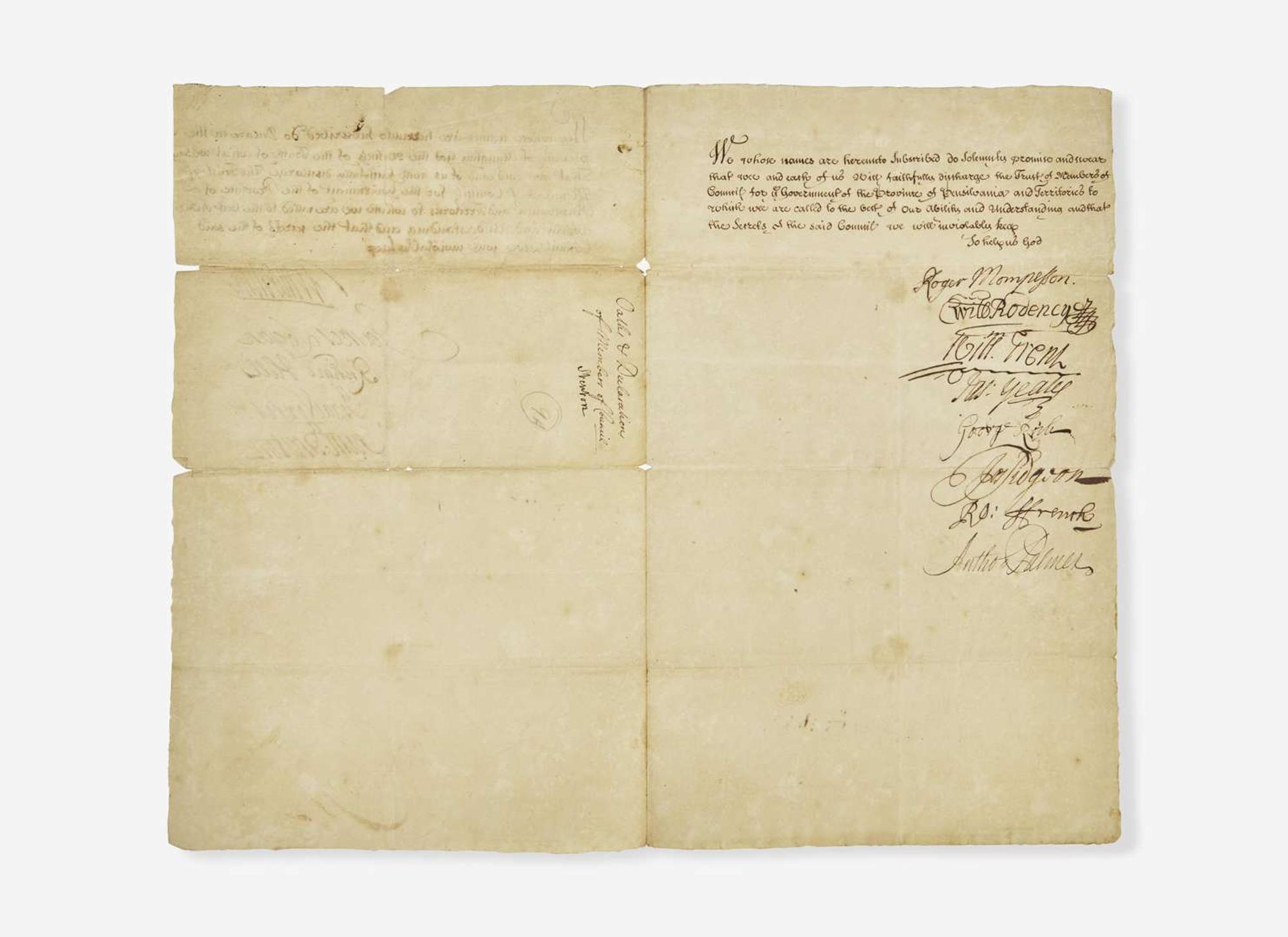 [Philadelphia & Pennsylvania] Penn, William, Jr., et al.: Manuscript Document, signed
