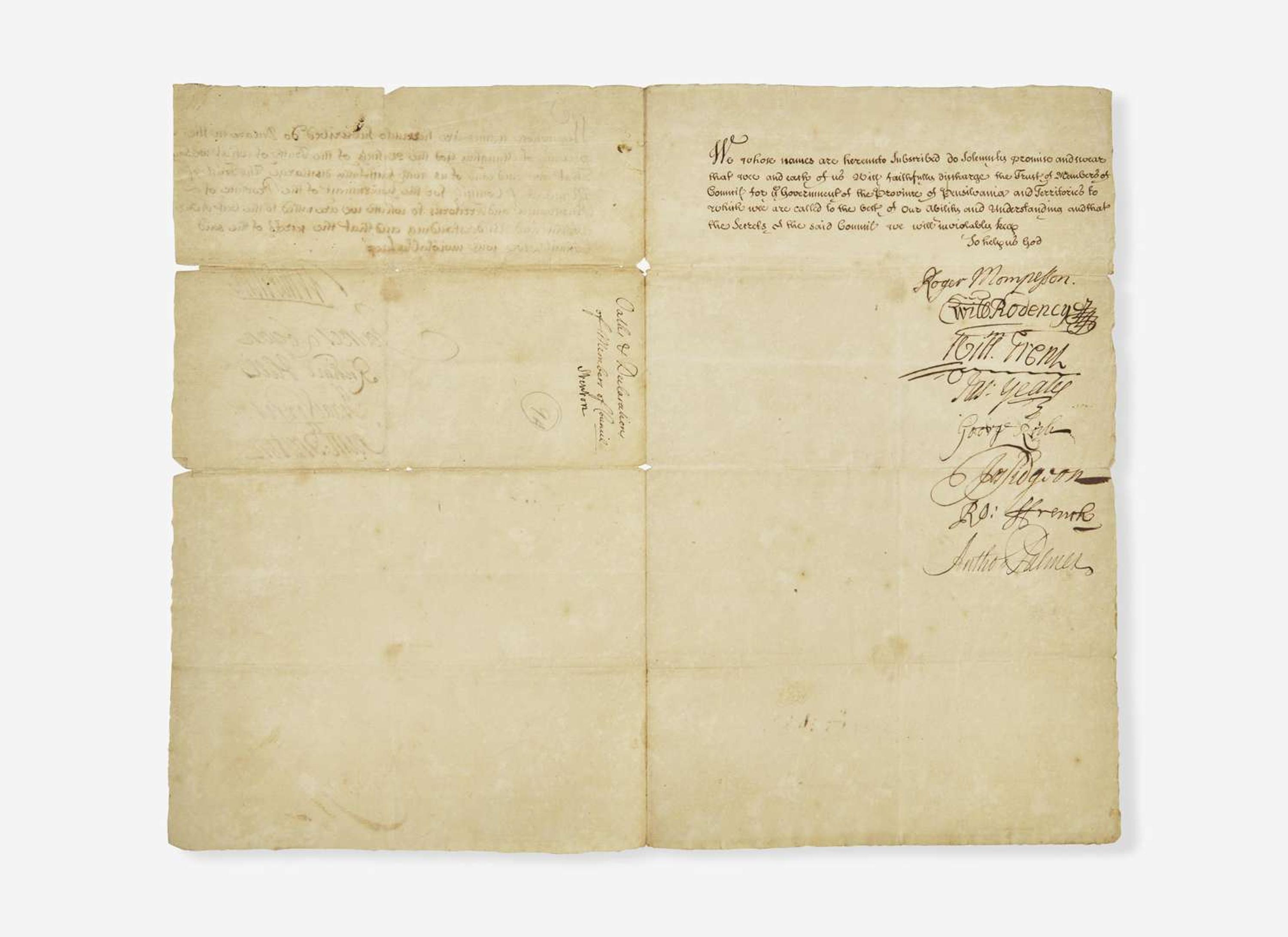 [Philadelphia & Pennsylvania] Penn, William, Jr., et al.: Manuscript Document, signed